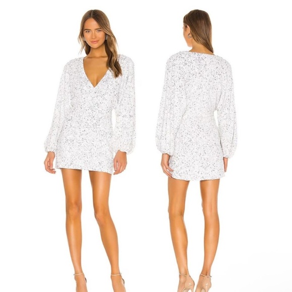 NWT Retrofete Aubrielle Sequin Chiffon Mini Dress - White Silver Size Small - Picture 3 of 12